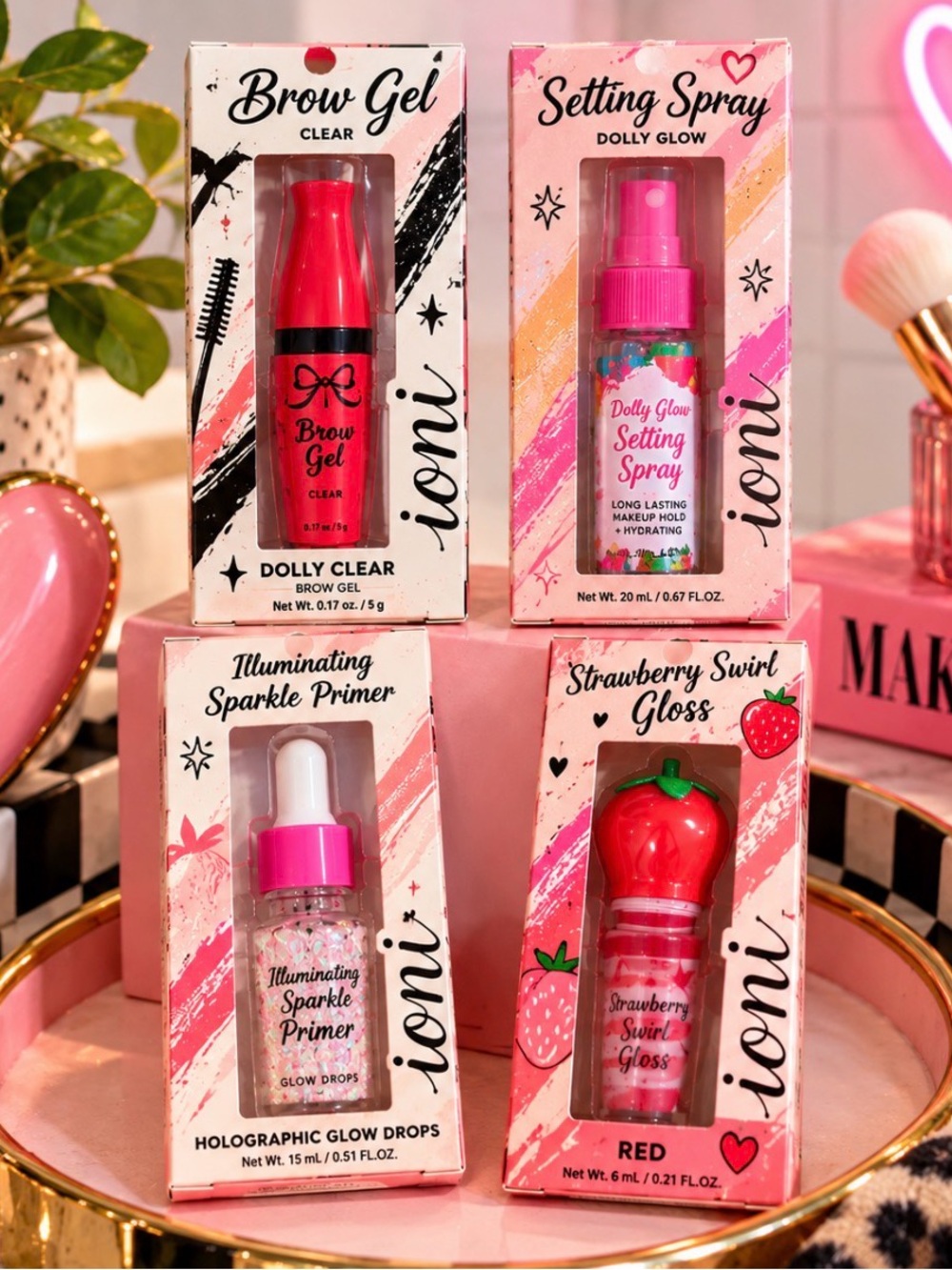 IONI- Dollcake Mini Makeup Set – Red & Pink Accent Packaging